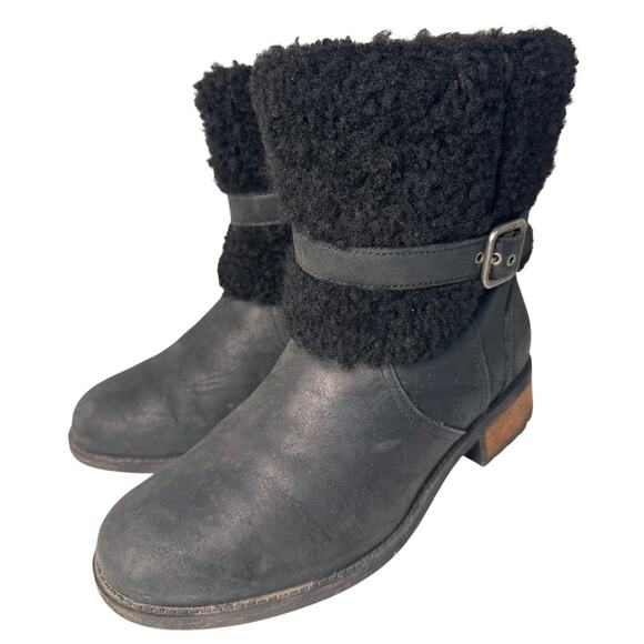 UGG Blayre II Boots Womens 8 Black Nubuck Shearling Zip Fur Trim Equestrian Fall - Picture 10 of 16
